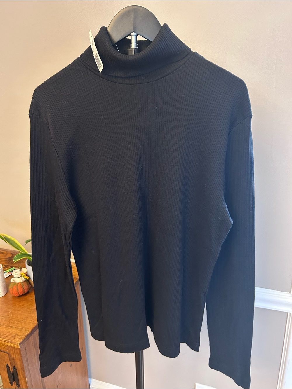 Classic Black Ribbed Turtleneck Sweater - Women's